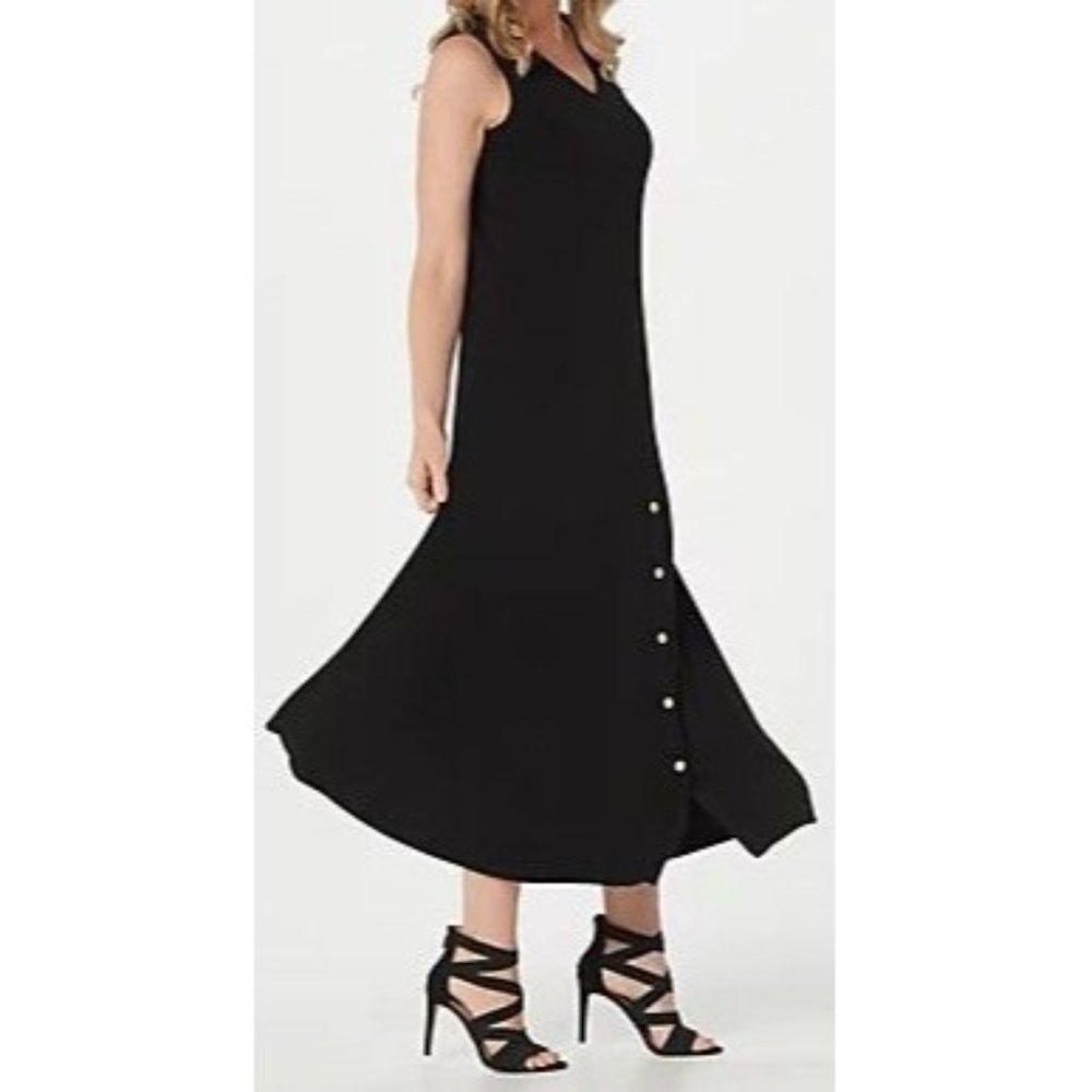 Susan Graver Regular Solid Liquid Knit Maxi Dress A374129 Black 1X